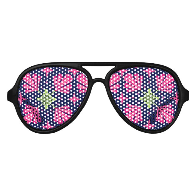 Geometric Pink Floral Petals Abstract pattern Aviator Sunglasses (Front)