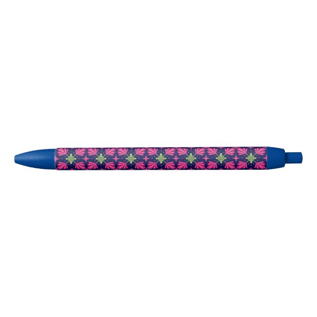 Geometric Pink Floral Petals Abstract pattern Black Ink Pen (Front)