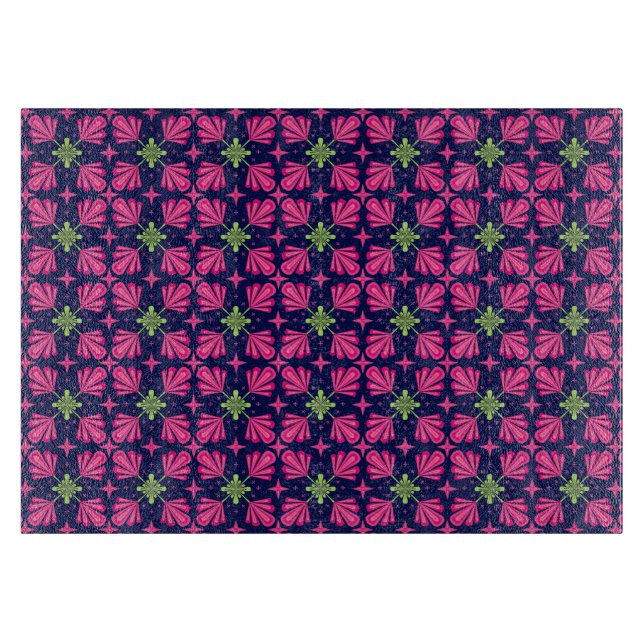 Geometric Pink Floral Petals Abstract pattern Cutting Board (Front)