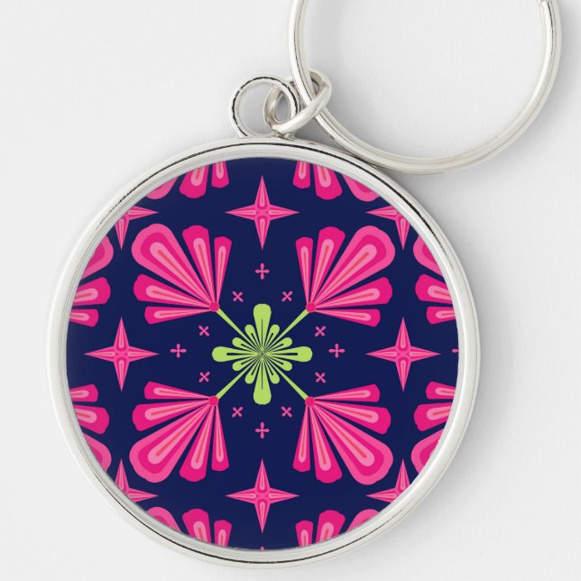 Geometric Pink Floral Petals Abstract pattern Key Ring (Front)