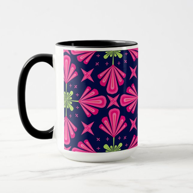 Geometric Pink Floral Petals Abstract pattern Mug (Left)