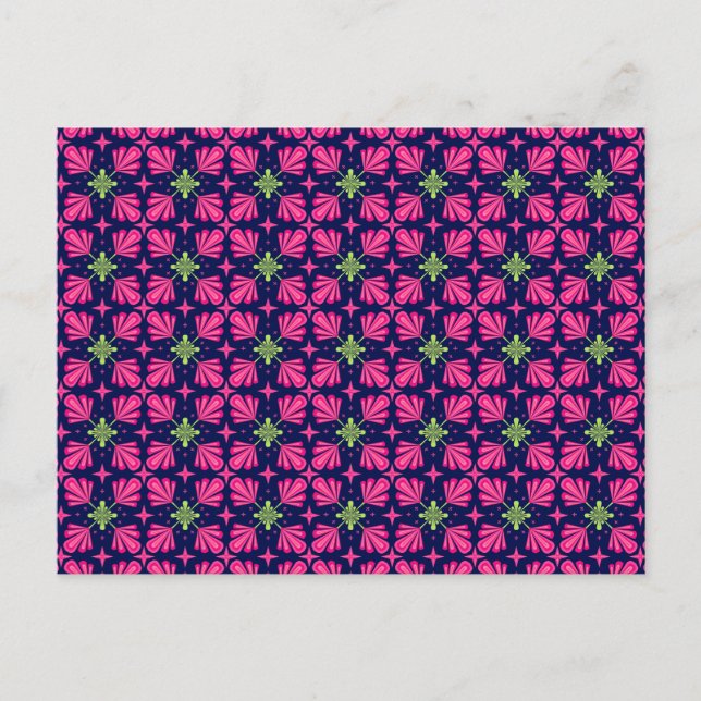 Geometric Pink Floral Petals Abstract pattern Postcard (Front)
