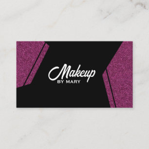 Geometric Pink Glitter & Black Makeup Artist Business Card