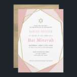 Geometric Pink & Gold Bat Mitzvah Invitation<br><div class="desc">This modern and chic Bat Mitzvah invitation features a white background with faux gold geometric frames in pink. The reverse side features a faux gold background . Change the background colour and personalise it for your needs. You can find matching products at my store.</div>