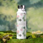 Geometric Pink & Green Honeycomb | Monogram Water Bottle<br><div class="desc">Add your choice of personalisation. Trendy monogrammed design. Classy and fashionable this water bottle makes the perfect accessory. Template text line for name or short phrase. Add your custom wording to this design by using the "Edit this design template" boxes on the right-hand side of the item or click the...</div>