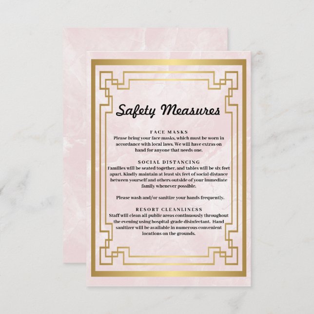 Geometric Pink Marble Safety Measures Enclosure Card (Front/Back)