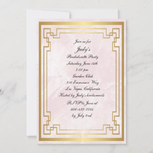Geometric Pink Marble Wedding Bachelorette Party Invitation