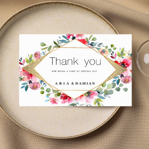 Geometric pink mint red gold floral Thank You  Invitation