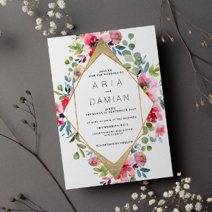 Geometric pink mint red gold floral Wedding Invitation
