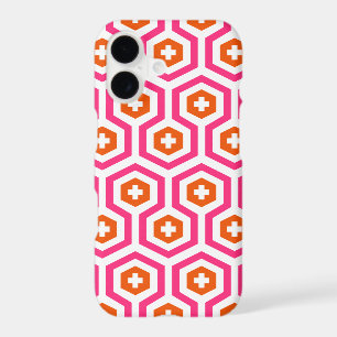 Geometric Pink Orange Hexagon & Cross Pattern