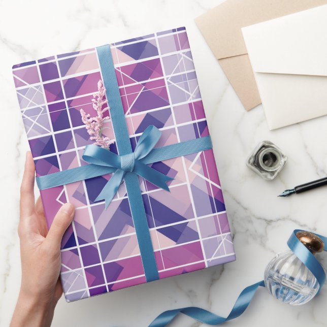 Geometric Pink Purple Grid Abstract Pattern Wrapping Paper (Gifting)
