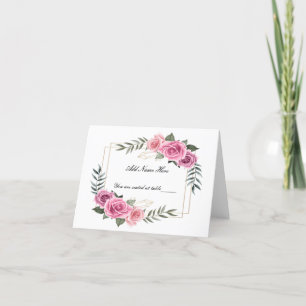 Geometric Pink Rose Folded Table Place Card