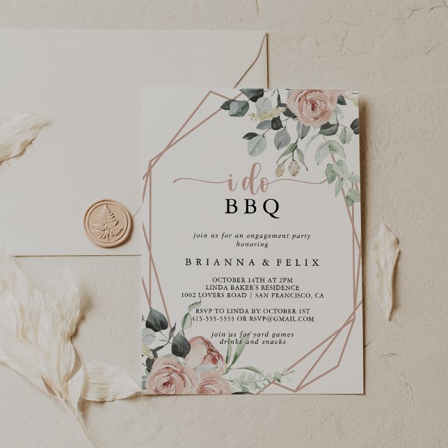 Geometric Pink Rose I Do BBQ Engagement Party  Invitation (Creator Uploaded)