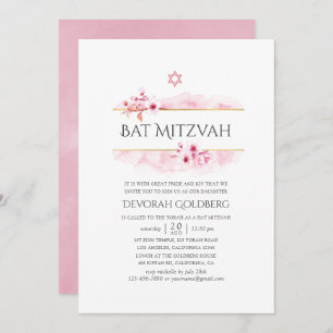 Geometric Pink Spring Blossom Bat Mitzvah Invitation