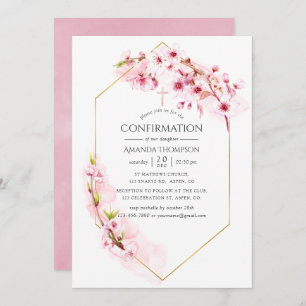 Geometric Pink Spring Cherry Blossom Confirmation Invitation