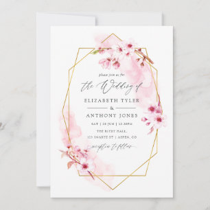 Geometric Pink Spring Cherry Blossom Wedding Invitation