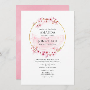 Geometric Pink Spring Cherry Blossom Wedding Invitation