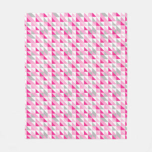 Geometric Pink White Grey Triangles Pattern Fleece Blanket