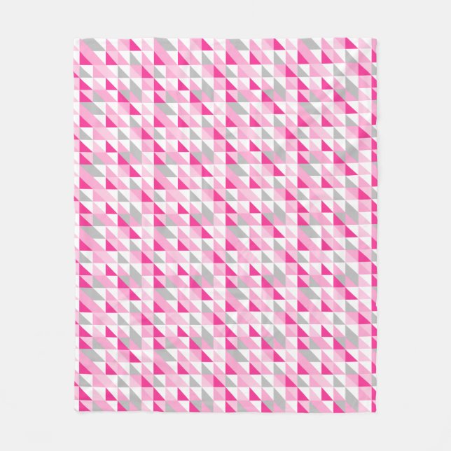 Geometric Pink White Grey Triangles Pattern Fleece Blanket (Front)