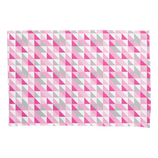 Geometric Pink White Grey Triangles Pattern Pillowcase (Front)