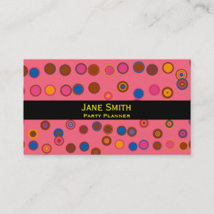 Geometric pink yellow circle pattern Party Planner Business Card