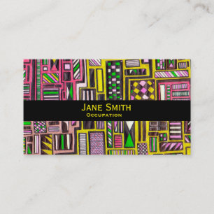 Geometric pink yellow doodle pattern modern trendy business card
