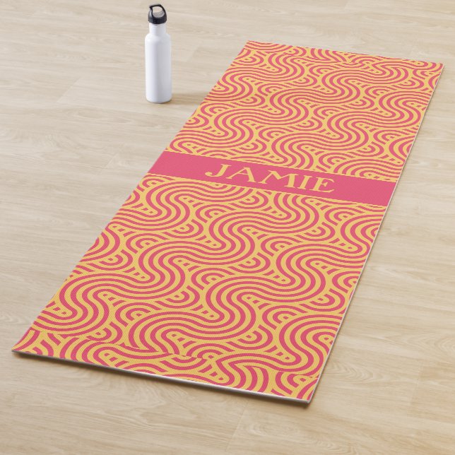 Geometric Pink Yellow Minimal Pattern Yoga Mat (In Situ)
