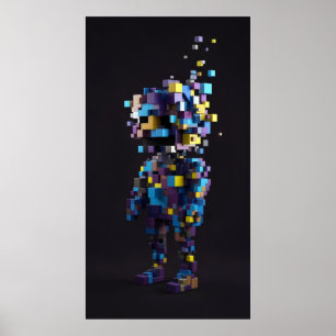 Geometric pixel abstract figures red yellow   poster