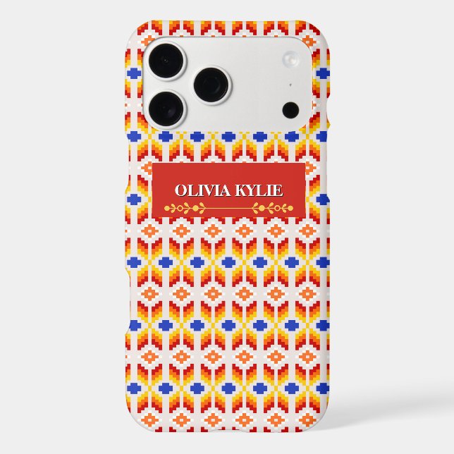 Geometric Pixel Floral Pattern in Red Orange Yello (Back)