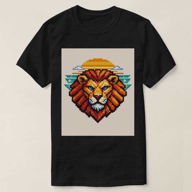 Geometric Pixel Lion Retro T-Shirt (Design Front)