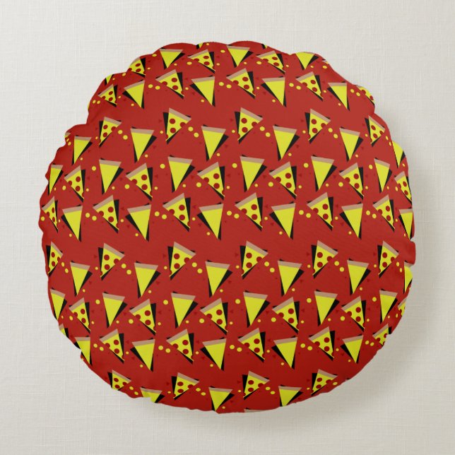 Geometric Pizza Pepperoni Italian Slice Round Cushion (Front)