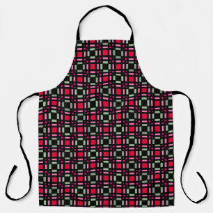 Geometric plaid green red black stripes apron