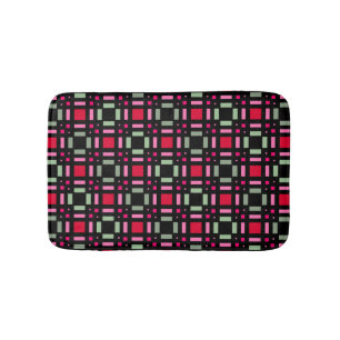 Geometric plaid green red black stripes bath mat