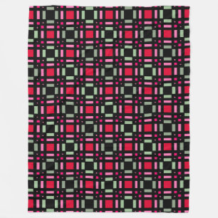 Geometric plaid green red black stripes fleece blanket