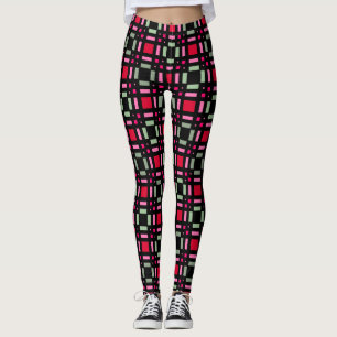 Geometric plaid green red black stripes  leggings