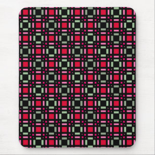 Geometric plaid green red black stripes  mouse pad