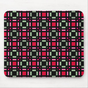Geometric plaid green red black stripes  mouse pad