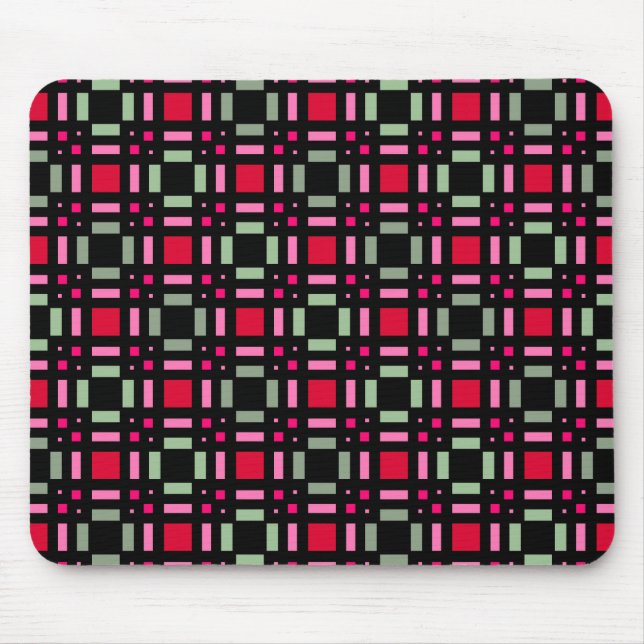 Geometric plaid green red black stripes  mouse pad (Front)