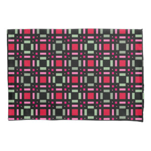 Geometric plaid green red black stripes  pillowcase