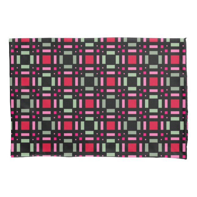 Geometric plaid green red black stripes  pillowcase (Front)