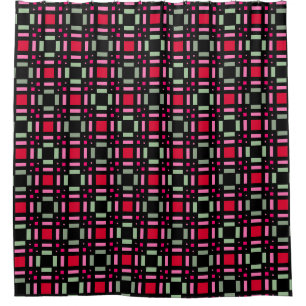 Geometric plaid green red black stripes shower curtain