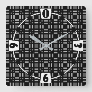 Geometric plaid green red black stripes  square wall clock