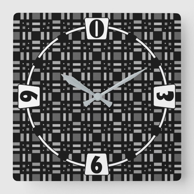 Geometric plaid green red black stripes  square wall clock (Front)