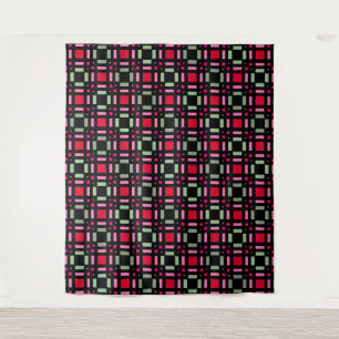 Geometric plaid green red black stripes  tapestry