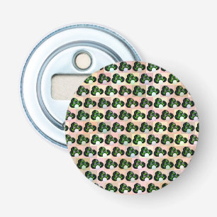 Geometric Play: Checked Lawn Bowls in Block Art Bottle Opener