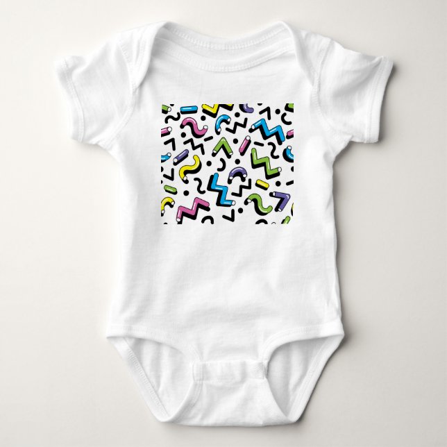 Geometric Play: Doodle Shapes Pattern Baby Bodysuit (Front)