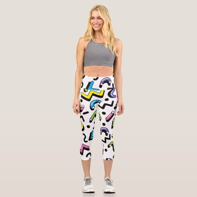 Geometric Play: Doodle Shapes Pattern Capri Leggings (Front)