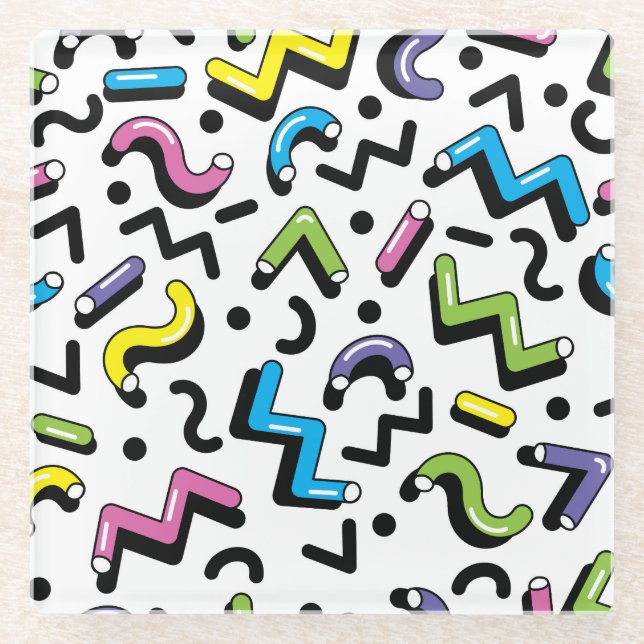 Geometric Play: Doodle Shapes Pattern Glass Coaster (Front)
