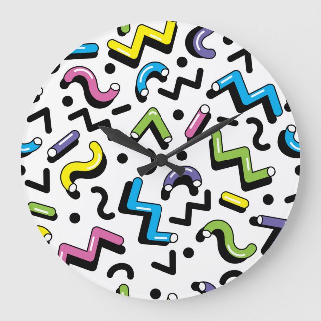 Geometric Play: Doodle Shapes Pattern Large Clock (Front)