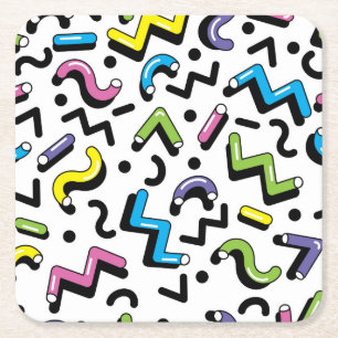 Geometric Play: Doodle Shapes Pattern Square Paper Coaster